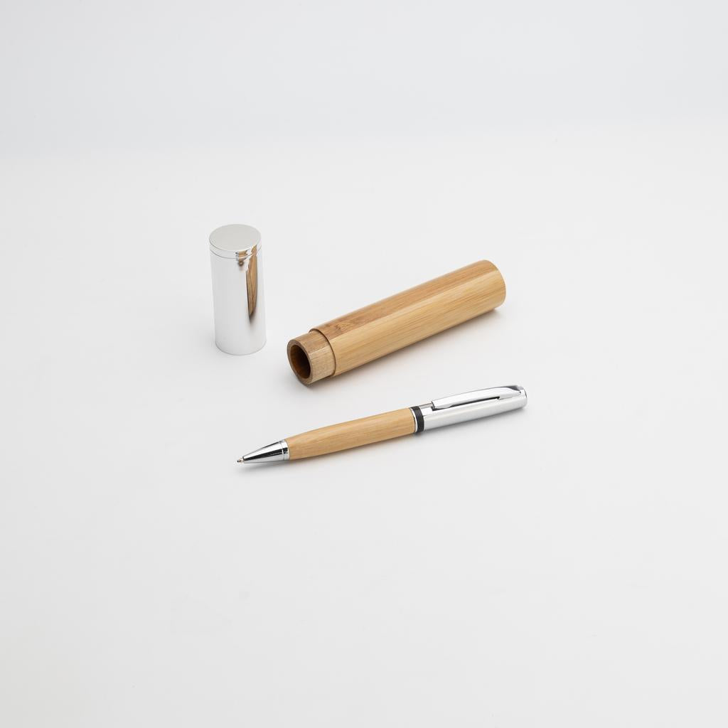 Metal Pen with Bamboo Barrel - Natural